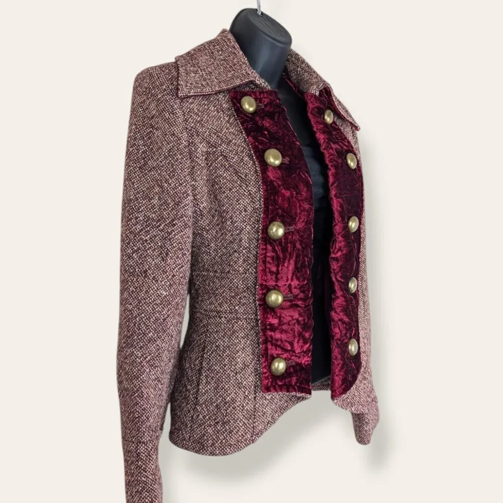 Guess Red Tweed Military-Style Jacket - Picture 6 of 13